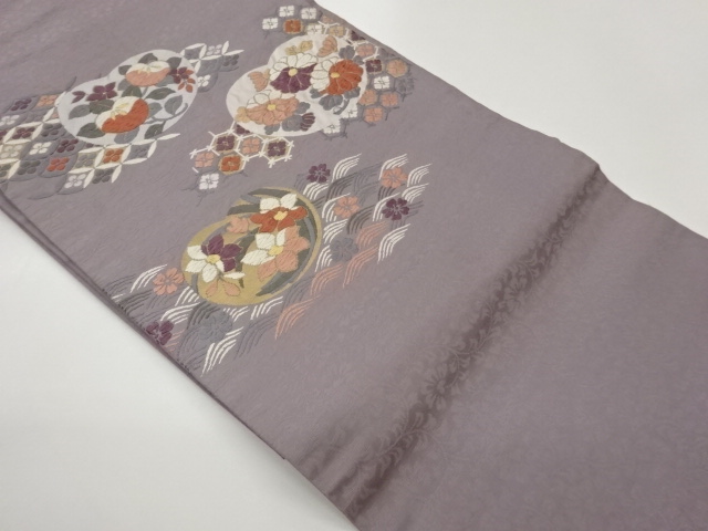 SALE!! JAPANESE NAGOYA OBI / WOVEN FLOWER & RHOMBUS