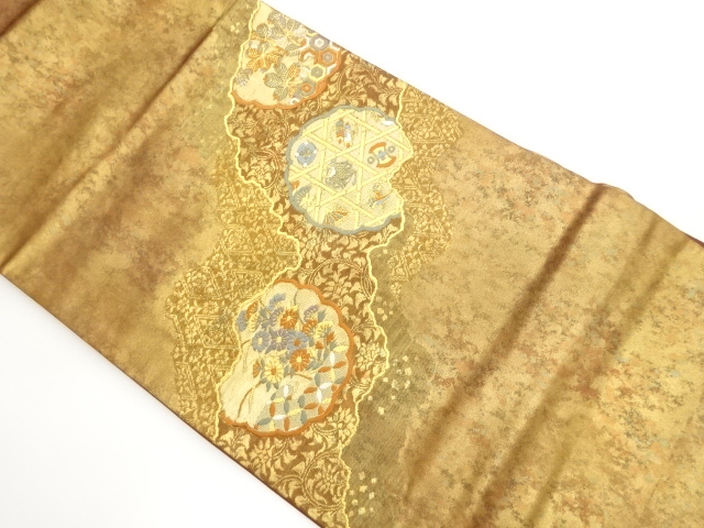 SALE!! JAPANESE KIMONO / TAKASHIMA ORIMONO / NAGOYA OBI / BRONZE FOIL / FLOWE