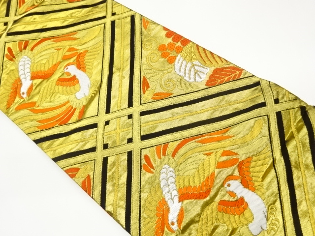 SALE!! JAPANESE MARU OBI / WOVEN PHOENIX & TASUKI LATTICE