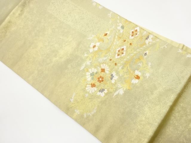SALE!! JAPANESE KIMONO / HIKIFOIL FLOWER-LEAF PATTERN WOVEN NAGOYA OBI
