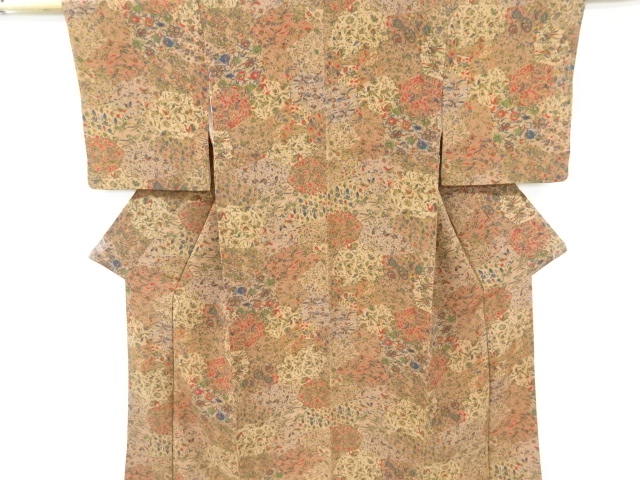 SALE!! JAPANESE KIMONO / VINTAGE KOMON KIMONO / CHIRIMEN / FLOWER & BIRD & STONE PAVEMENT