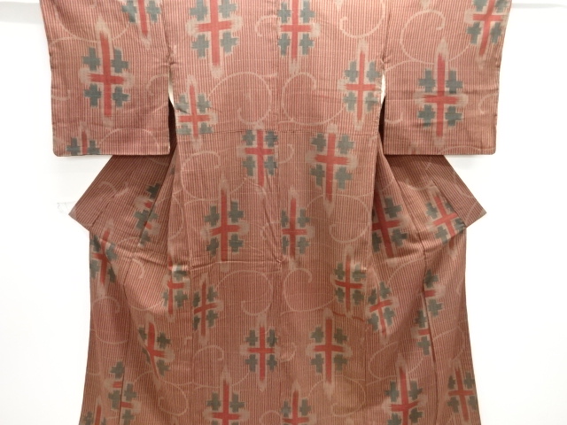 SALE!! JAPANESE KIMONO / TAISHO ROMAN STYLE / CROSS KASURI & ARABESQUE