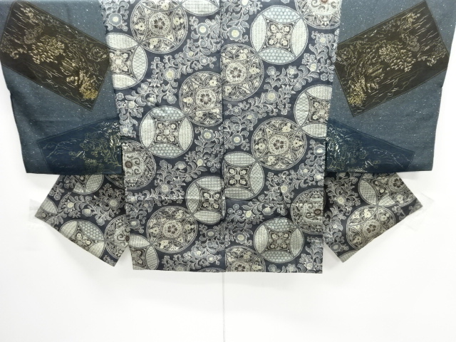 アンティーク　縮緬色紙に風景模様男物半襦袢