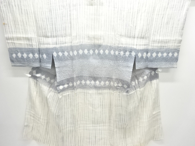 アンティーク　本麻　板締め絞り　横段に菱模様男物長襦袢