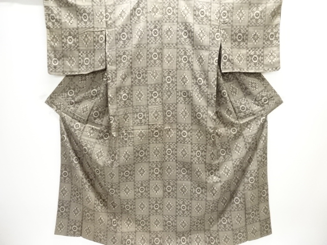 SALE!! JAPANESE KIMONO / ANTIQUE KIMONO ENSEMBLE / TAISHO ROMAN STYLE / SILK / DORO OSHIMA TSUMUGI / WOVEN GRID & FLORAL CREST