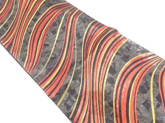 SALE!! JAPANESE KIMONO / FUKURO OBI / SILK / WOVEN WAVY STRIPE