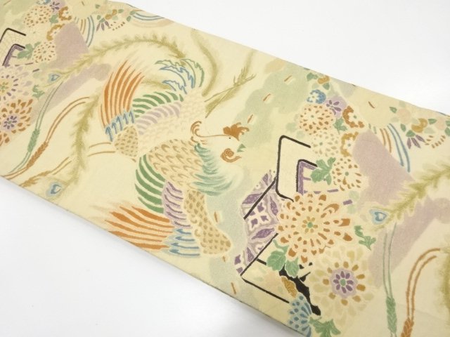 SALE!! JAPANESE KIMONO / ANTIQUE MARU OBI / SILK / WOVEN PHOENIX & CARRIAGE & KIKU