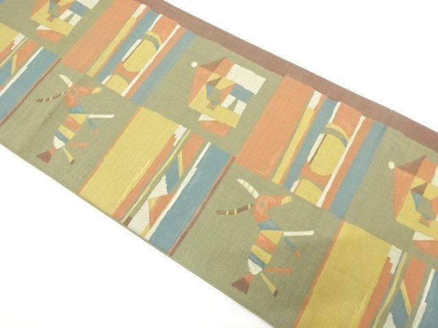 SALE!! JAPANESE KIMONO / FUKURO OBI / SILK / WOVEN SQUARES & HOUSES & ANIMALS