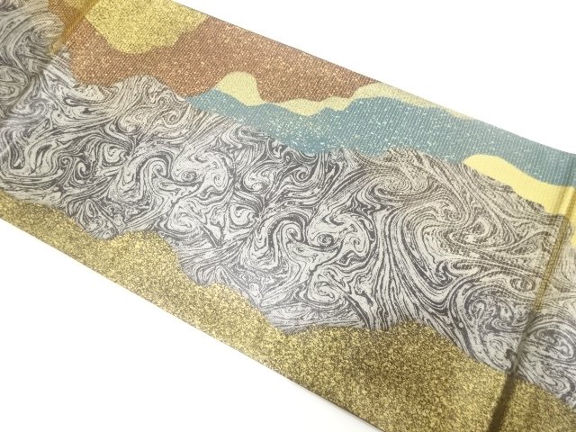 SALE!! JAPANESE KIMONO / UNUSED FUKURO OBI / SILK / MICHINAGADORI & MARBLE
