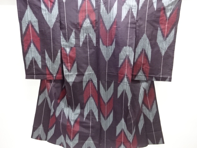 SALE!! JAPANESE KIMONO / ANTIQUE HITOE KIMONO / TAISHO ROMAN STYLE / MEISEN / SILK / WOVEN ARROW FEATHER KASURI