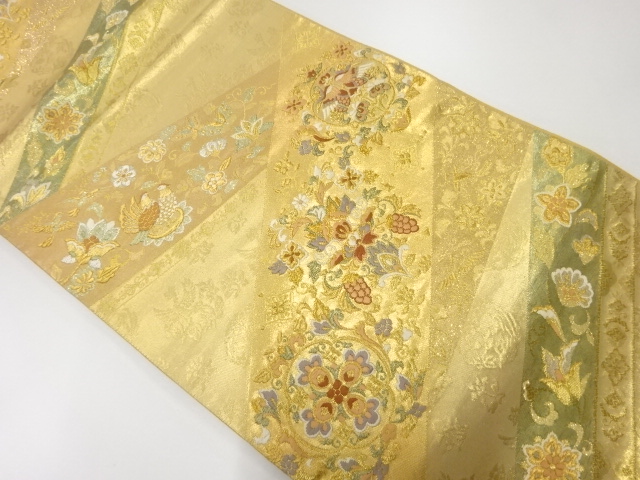 SALE!! JAPANESE KIMONO / VINTAGE FUKURO OBI / OUTLET ITEM / WOVEN FLOWER & BIRD