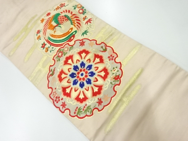 SALE!! JAPANESE KIMONO / ANTIQUE NAGOYA OBI / SILK / WOVEN SNOWFLAKE & PHOENIX