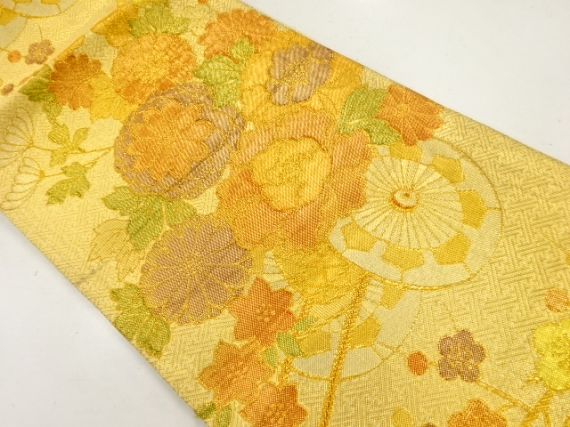 SALE!! JAPANESE KIMONO / VINTAGE FUKURO OBI / SILK / SAGANISHIKI / WOVEN FLORAL CART