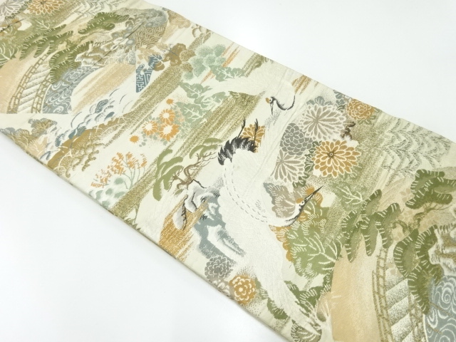 SALE!! JAPANESE KIMONO / ANTIQUE MARU OBI / WOVEN FLOWER & BIRD