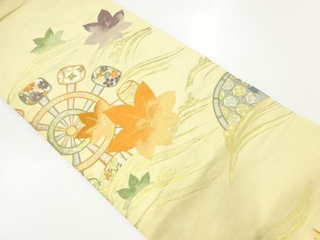 SALE!! JAPANESE KIMONO / ANTIQUE MARU OBI / SILK / WOVEN TATSUTAGAWA & WATER WHEEL