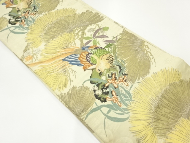 SALE!! JAPANESE KIMONO / ANTIQUE MARU OBI / SILK / WOVEN FLOWERS & BIRDS